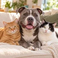 Foto ilustrativa de un bully con dos gatos