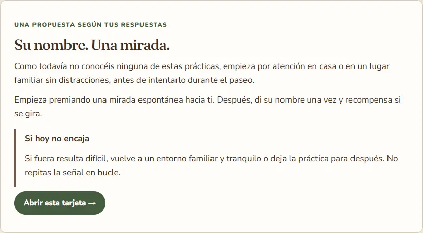 Captura de una tarjeta de «Antes de salir» con respuestas de ejemplo